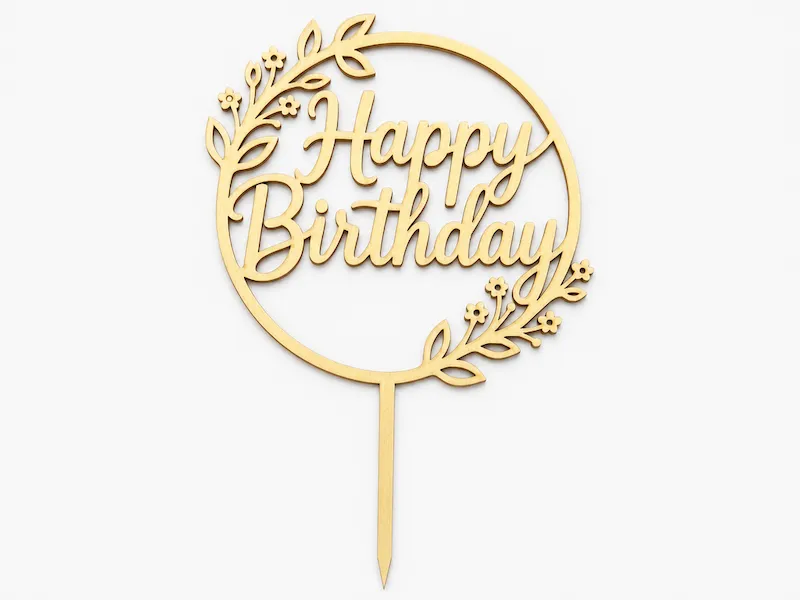 Happy Birthday Tortenstecker mit Blätterkranz