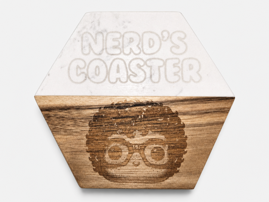 Nerd's Coaster Marble and Wood Engraving