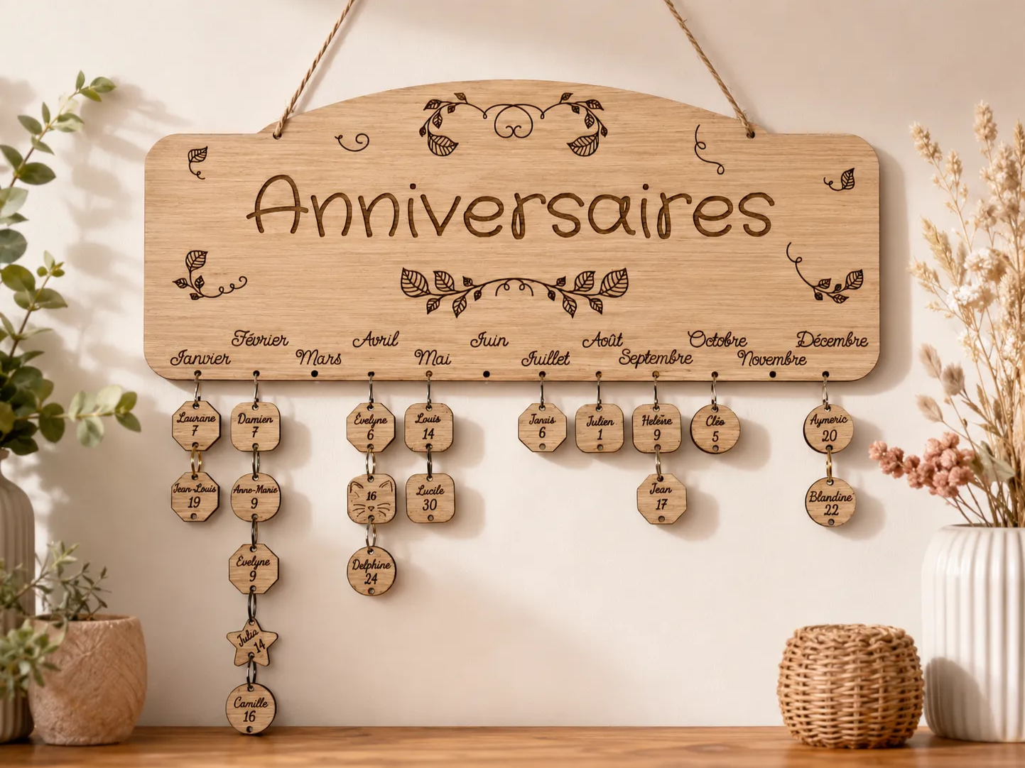 Wooden Birthday Reminder Calendar with Customizable Name Tags