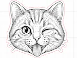 [Laser cut and engrave] Winking Cat Face Wooden Wall Art with Tongue Out