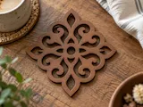 [Laser cut and engrave] Ornate Floral Pattern Wooden Drink Coaster