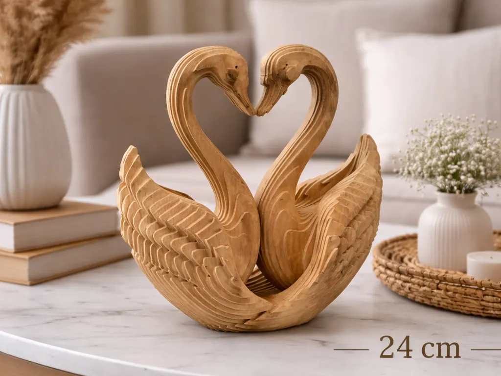 3D Wooden Swan Couple Laser Cut File – Heart Decor (Digital Download)