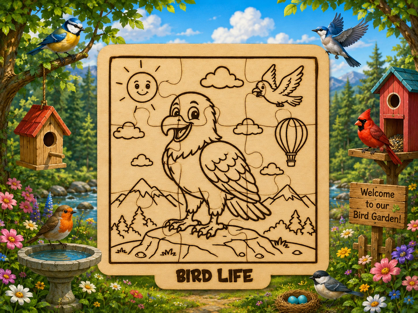 Majestic Eagle Wooden Puzzle SVG & XCS | Bird Life Laser Cut Jigsaw for Kids | Montessori Nature Learning Toy | DIY Craft File