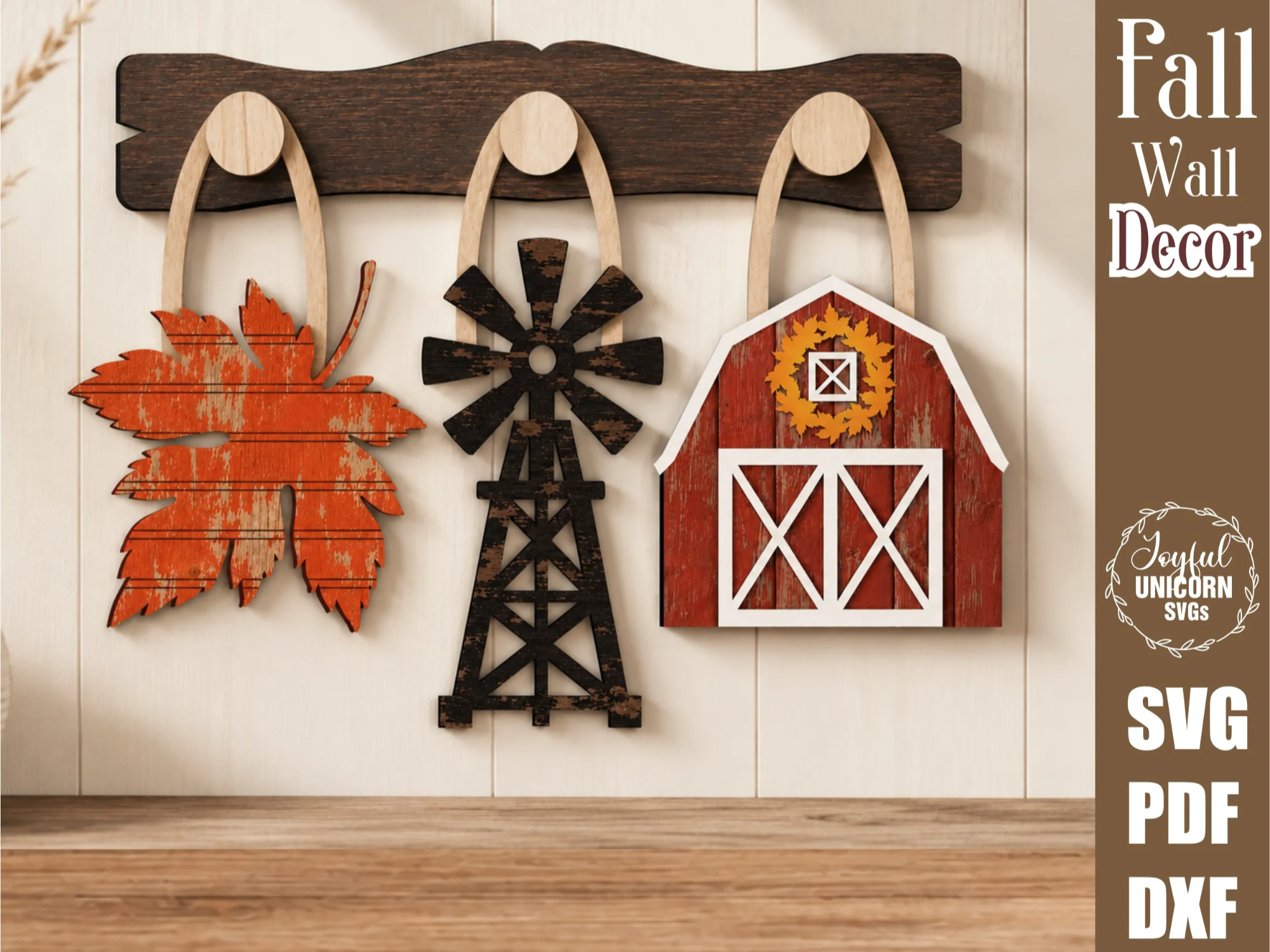 Fall Interchangeable Wall Decor SVG, Barn Windmill Leaf Wall Sign, Farmhouse Decor, Laser Cut File, Glowforge CNC Pattern