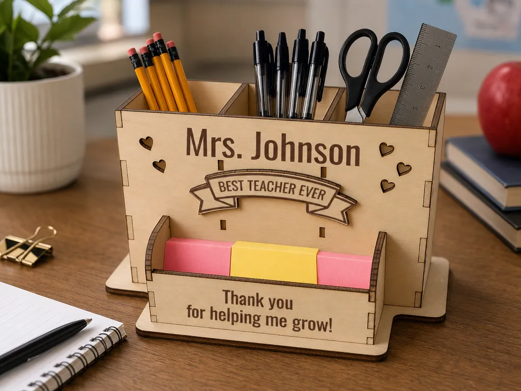 Personalized Teacher Desk Organizer Laser Cut File (3mm thick)- AI, CDR, DXF, EPS, SVG - Digital Download
