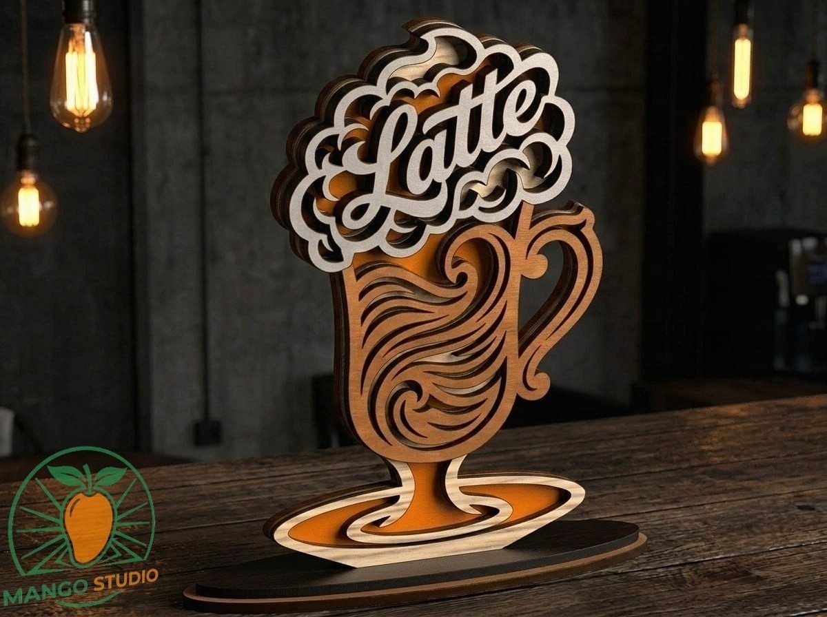 [Laser cut and engrave] 3D Latte Coffee Laser Cut File 3mm