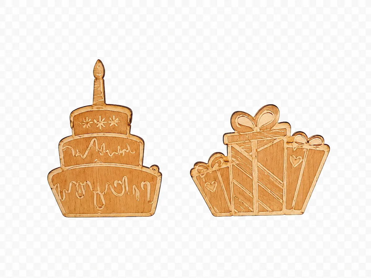 [Laser cut and engrave] Wooden Birthday Cake and Gift Box Cutouts