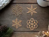 [Laser cut and engrave] Set of Four Geometric Snowflake Ornaments