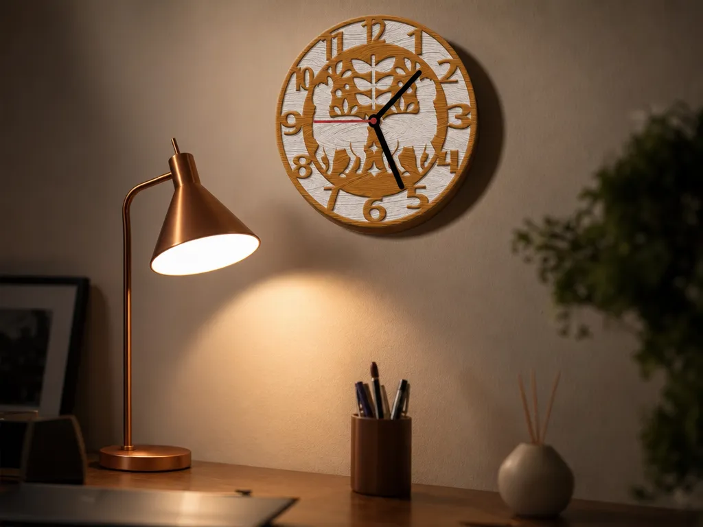Wooden Folk Art Wall Clock Lasercut