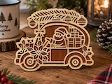 [Laser cut and engrave] Santa Claus Driving Vintage Truck Christmas Tabletop Sign