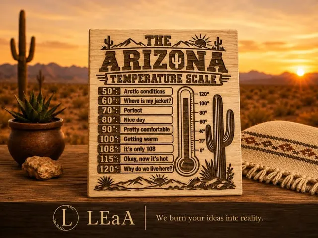Arizona Temperature Scale Engraved Wood Sign