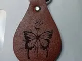 [Laser cut and engrave] Brown Leather Teardrop Keychain with Butterfly and Rose Motif