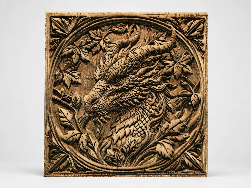 Dragon Head Relief Wall Plaque with Leaf Motif