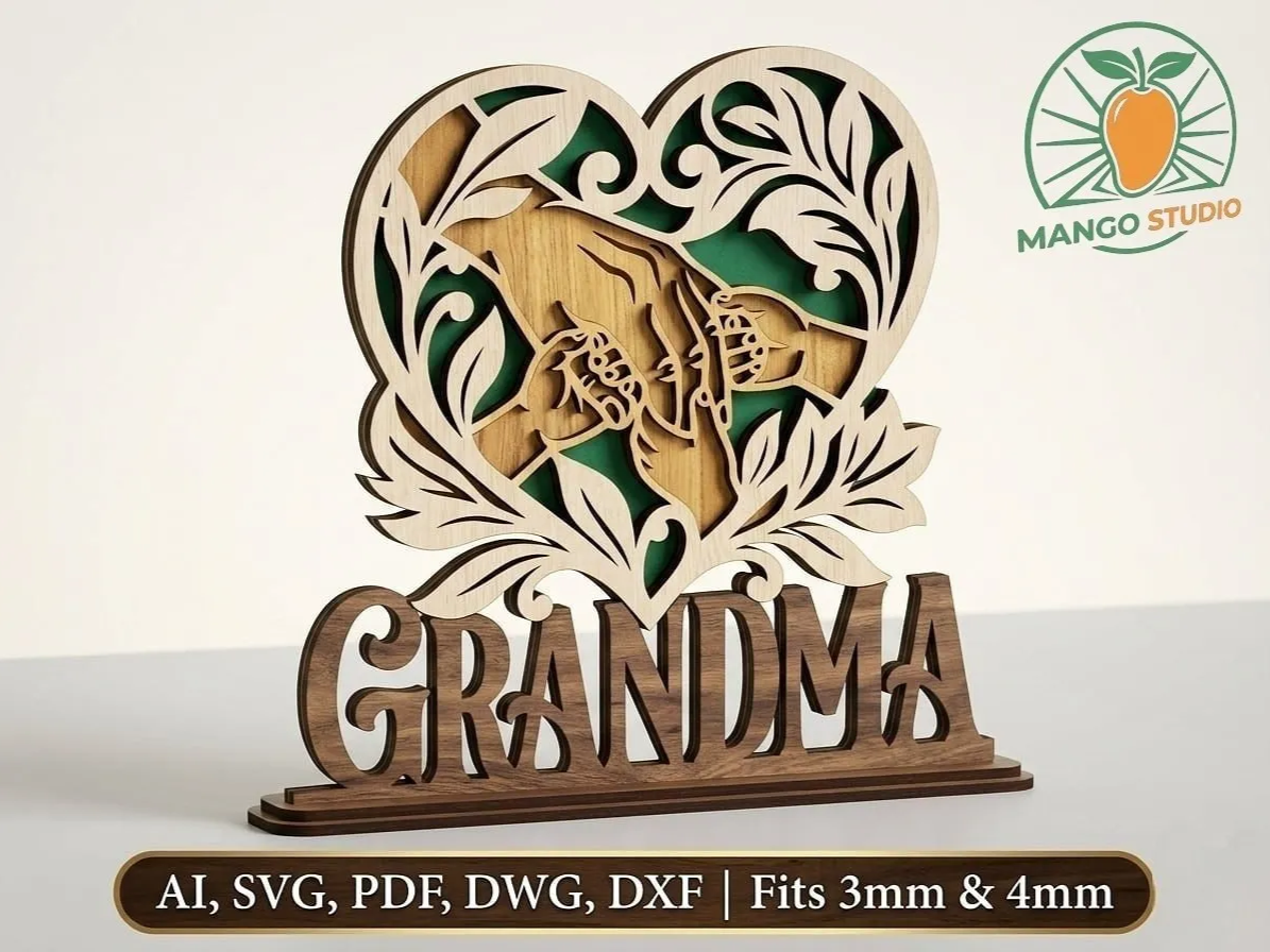Layered 3D wooden Grandma heart decoration