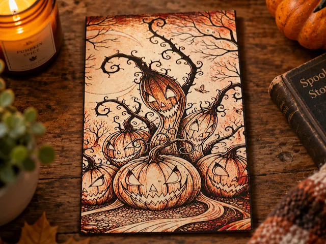 Spooky Jack-o'-lantern Pumpkin Patch Illustration Wall Art