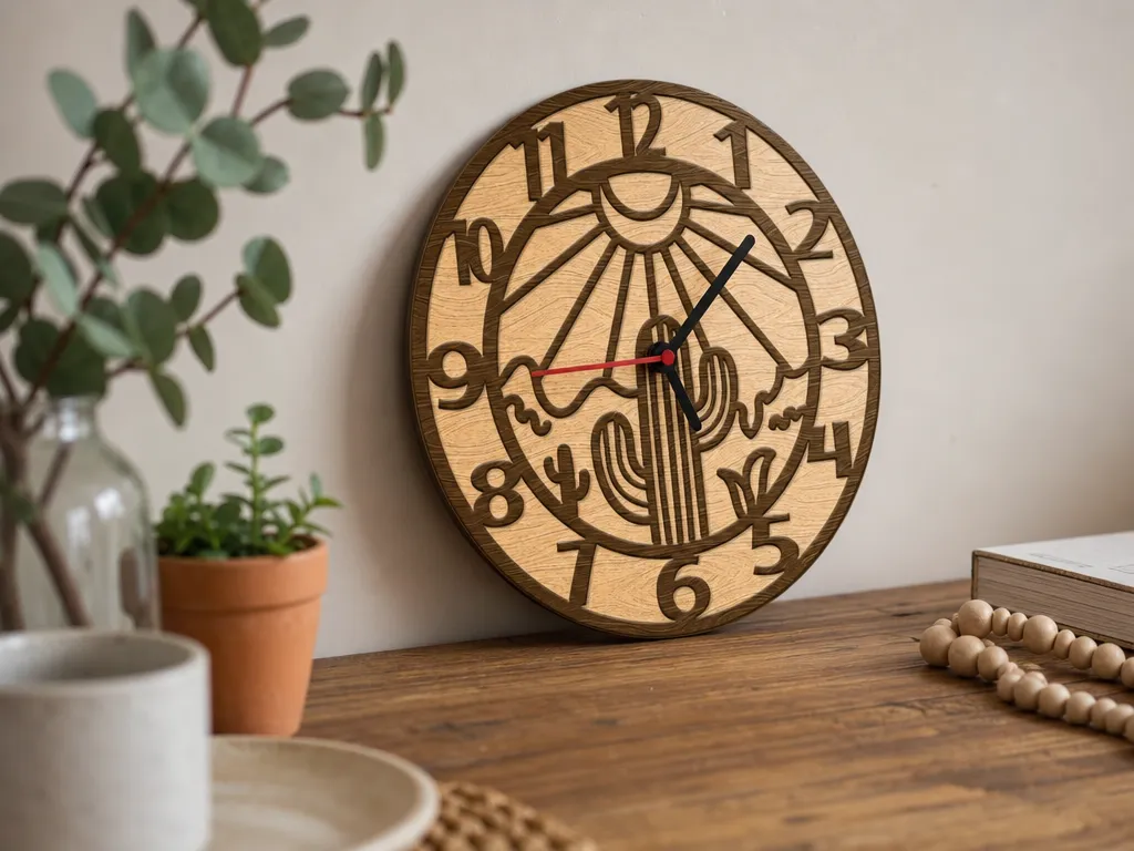 Desert Cactus and Sun Themed Wall Clock