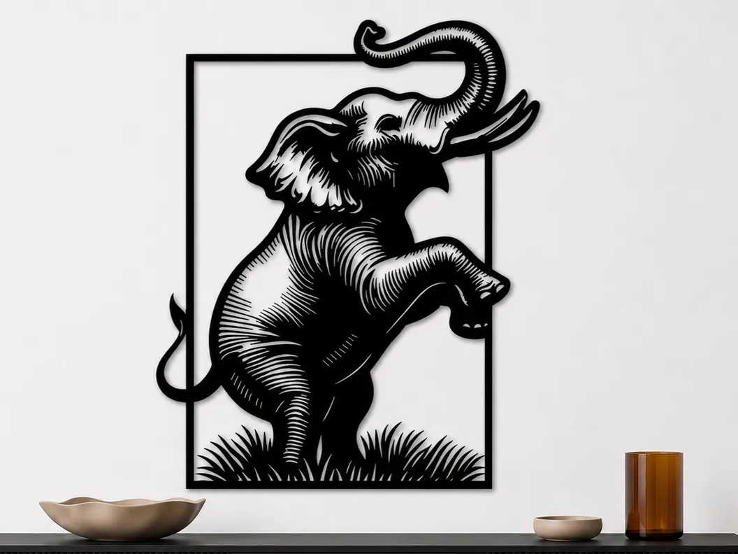 Elephant Wall Art SVG | African Elephant Silhouette | Safari Animal Decor | Modern Wildlife Wall Art | Laser Cut SVG Digital Download
