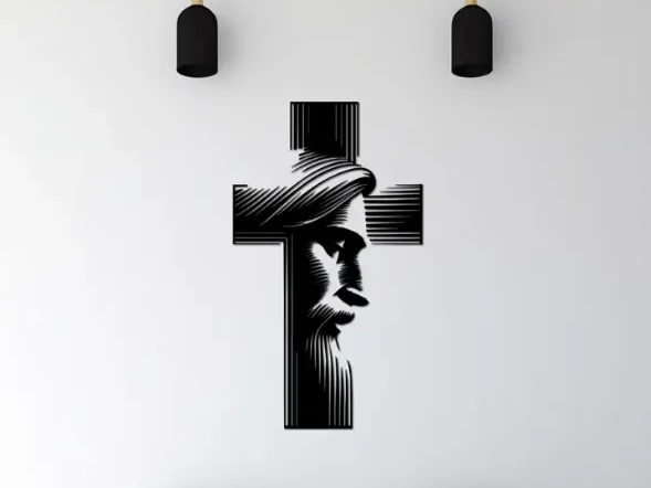 Jesus Cross Wall Art SVG, Christian Cross Laser Cut File, Religious Wall Decor, Jesus Face Cross SVG, Faith Home Decor