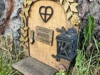 [Laser cut and engrave] Wooden Hobbit Gnome Door with Lantern Mailbox for Garden