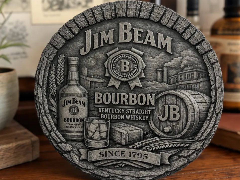 Jim Beam Bourbon Whiskey Embossed Coaster or wall sign
