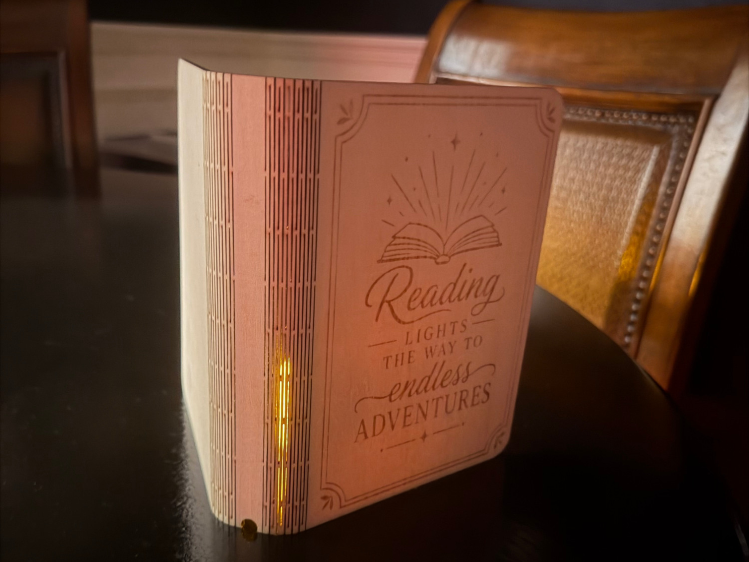 Reading Lights the Way to Endless Adventures Book-Shaped Night Light