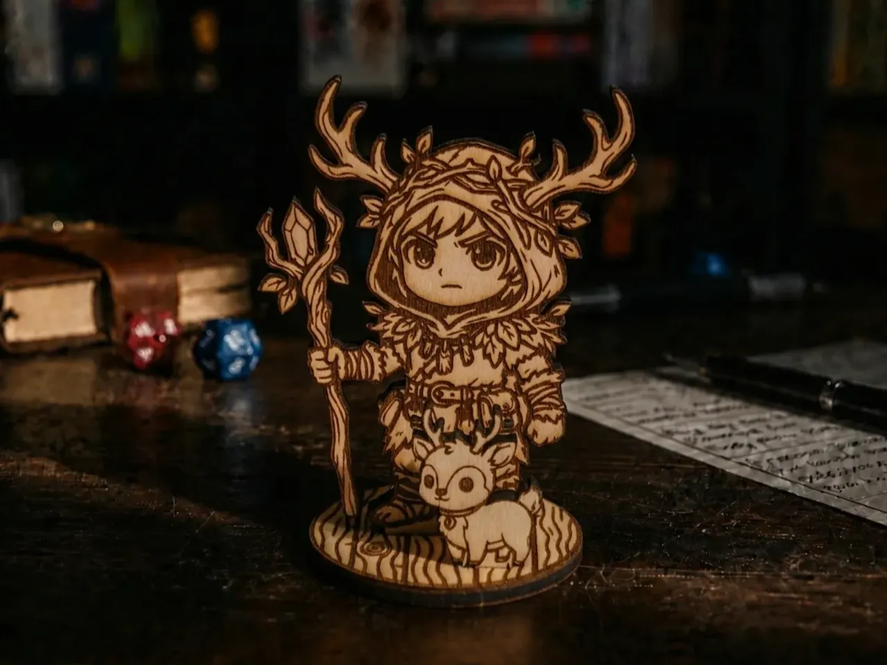 [Laser cut and engrave] Druid character tabletop miniature with deer companion
