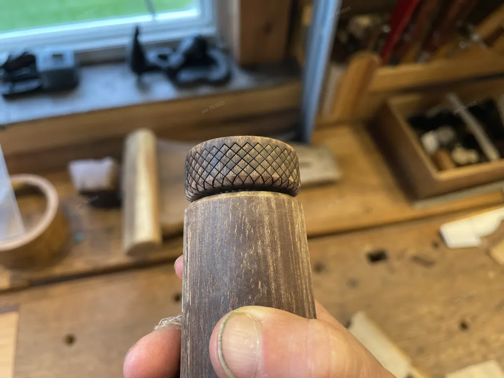 Wooden Tool Handle with Knurled Grip Detail