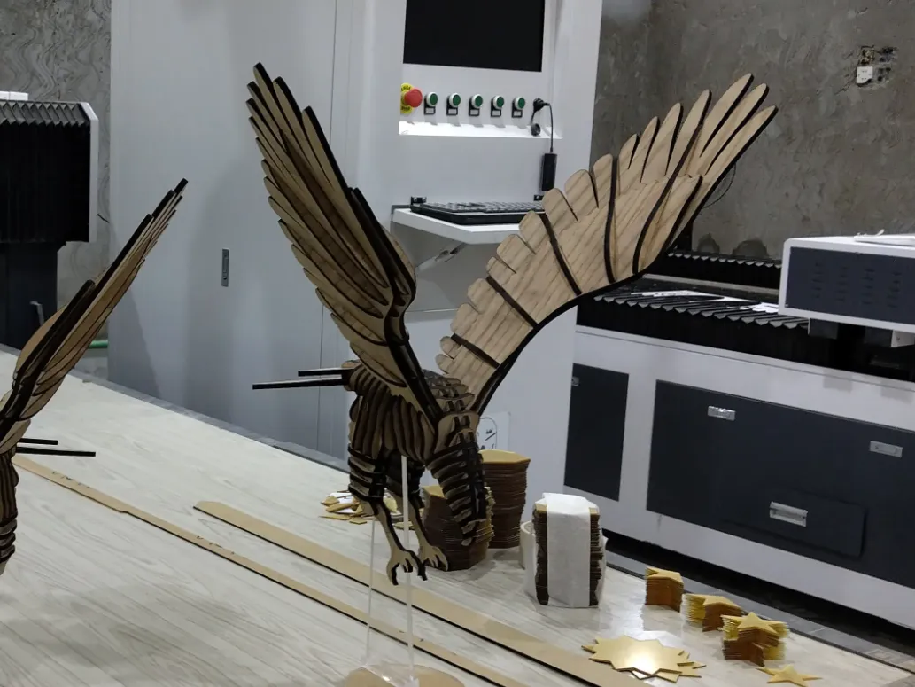 Wooden Eagle Sculpture with Spread Wings