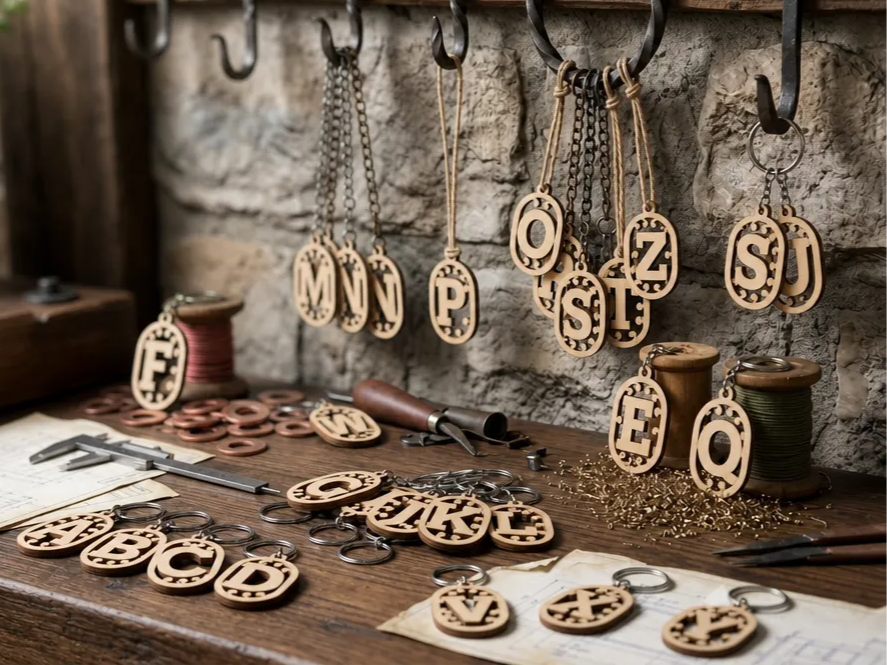 Wooden Alphabet Letter Keychain Charms