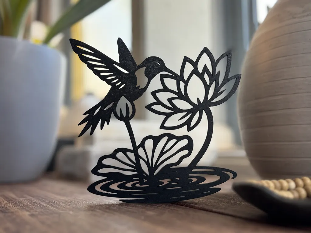 Hummingbird and Lotus Flower Tabletop Silhouette