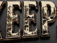 [Laser cut and engrave] KEEPSAKES Wall Lettering with Mountain Forest Landscape Detail