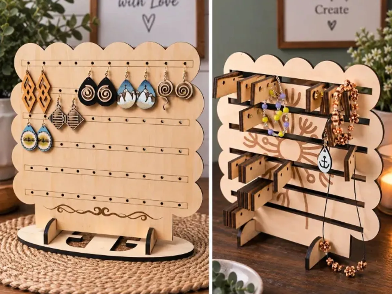 [Laser cut and engrave] Wooden Earring and Jewelry Display Stand Organizer