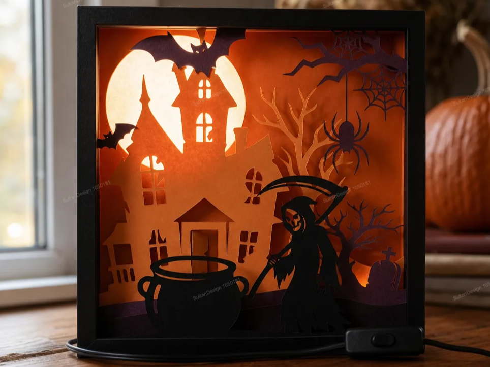 Halloween Shadow Box Layered Papercut Spooky Night Light Box