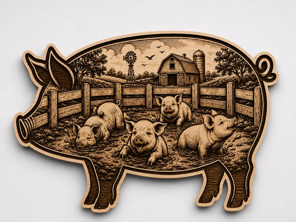 Pig Scenic Cut and Engrave