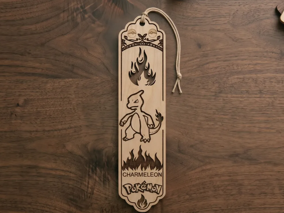 Charmeleon Pokémon Wooden Bookmark with Flame Motif bookmark design