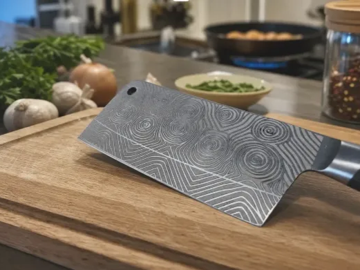 Damascus-Style Kitchen Cleaver with Rose Pattern laser engraved metal kitchen idea