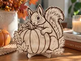 [Laser cut and engrave] Eichhörnchen mit Kürbis Aufsteller für die Herbstdekoration