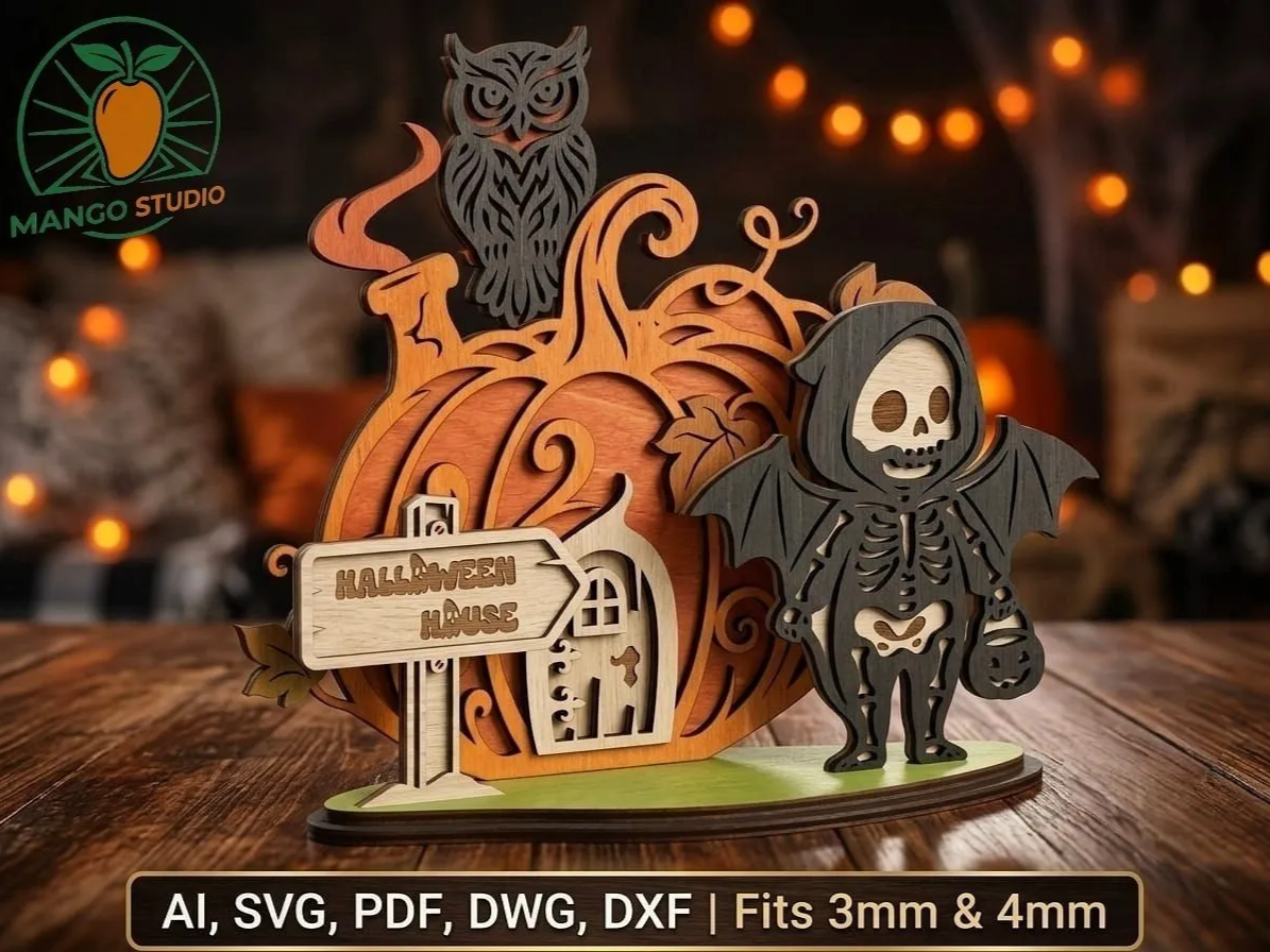 3D Halloween Pumpkin House Laser Cut SVG