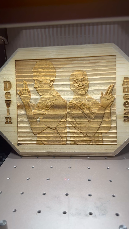 [Laser cut and engrave] Personalized wooden wall plaque featuring Devin and Aneesa portrait