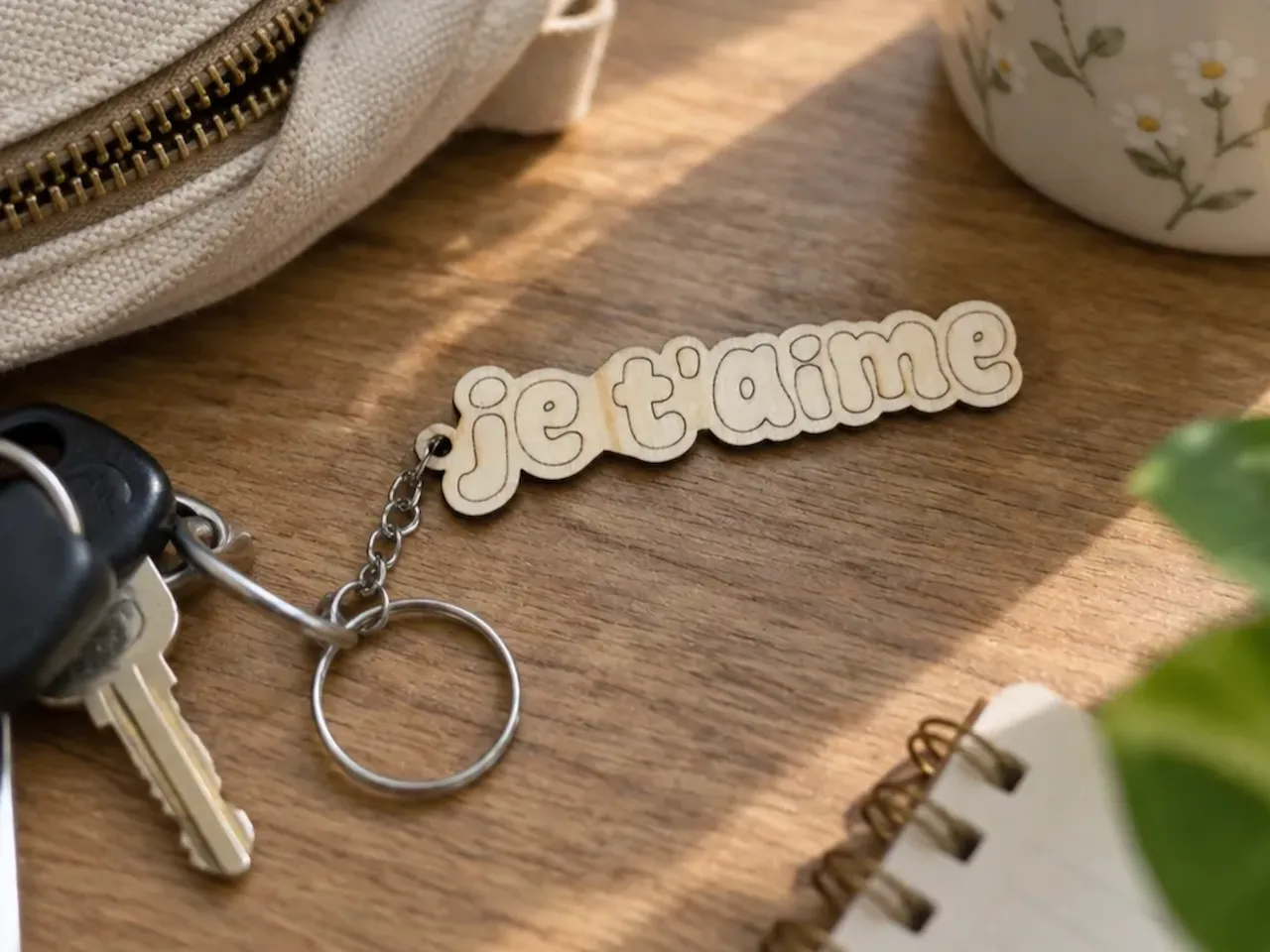 [Laser cut and engrave] Porte-clés en bois avec inscription Je t'aime