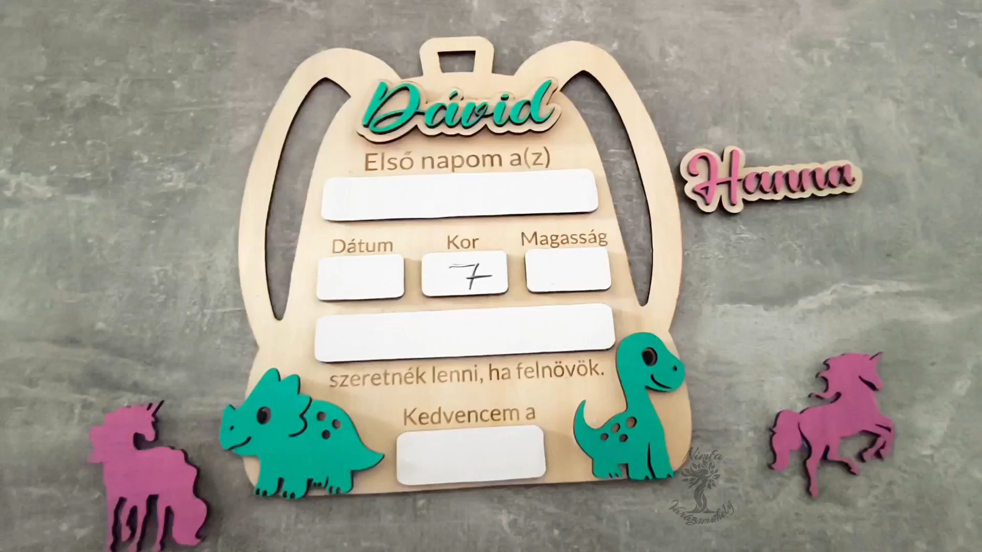 Backpack Shaped First Day of School Milestone Board for Children with dinosaur or unicorn