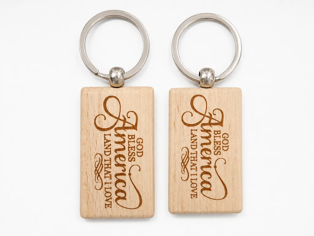 God Bless America Wooden Keychain
