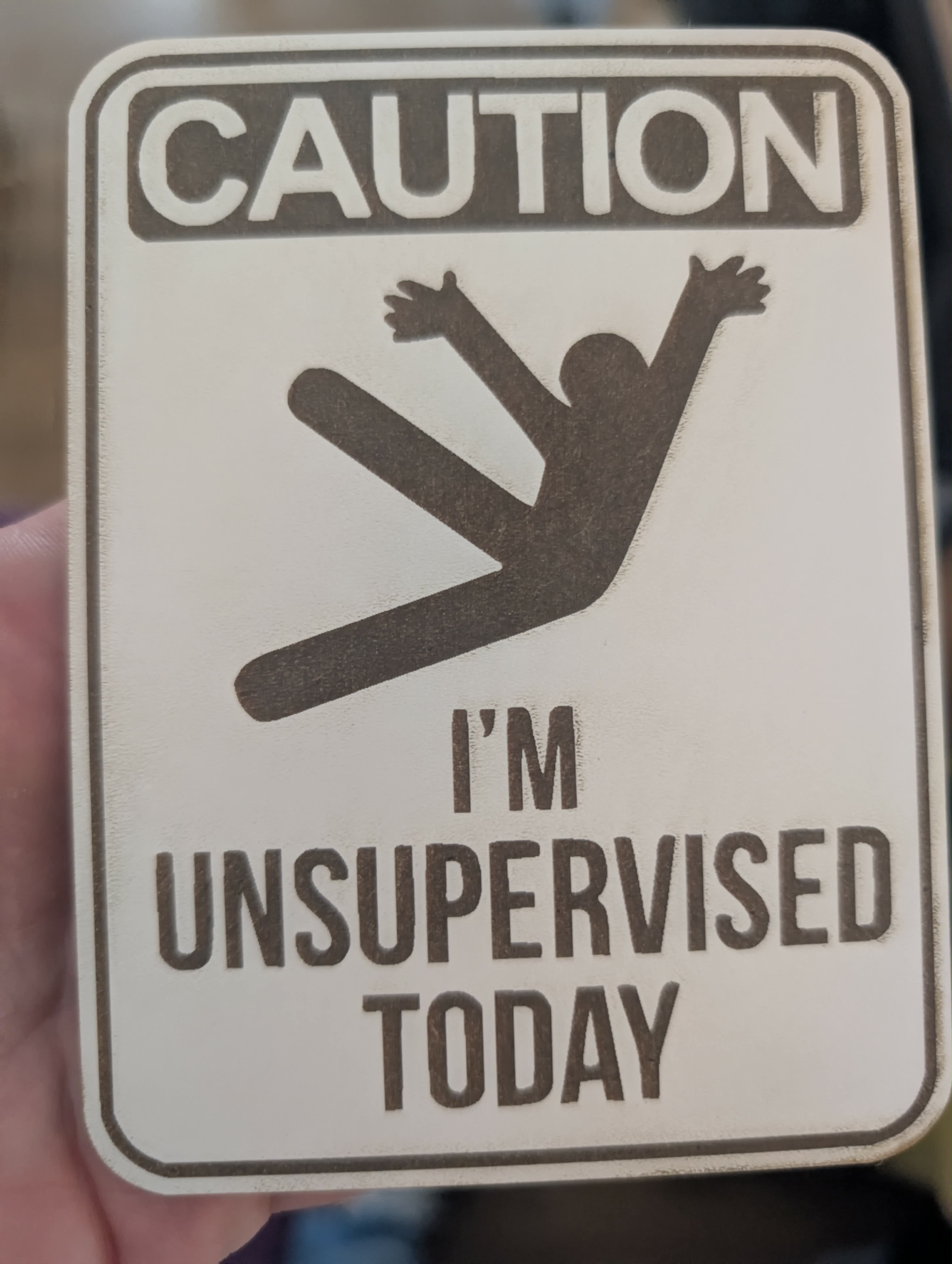 [Laser cut and engrave] Caution I'm Unsupervised Today Funny Novelty Sign