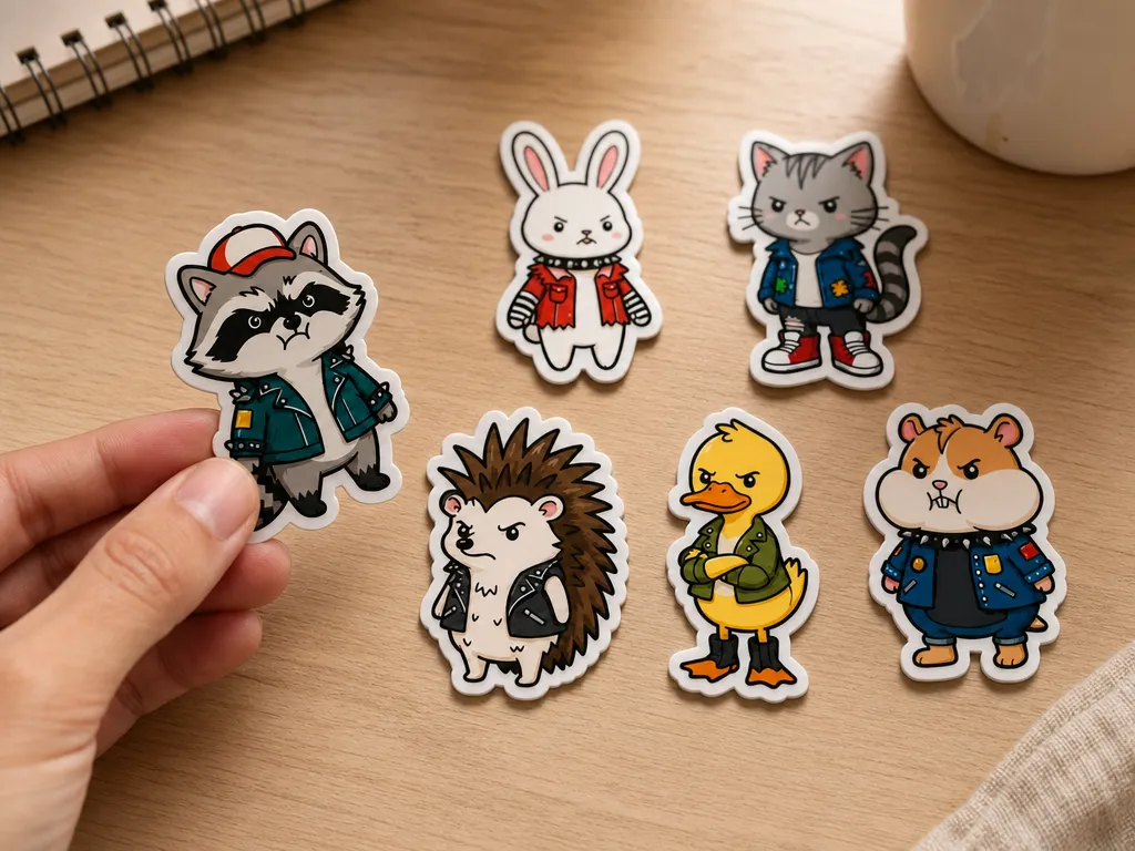 Set of Punk Rock Animal Character Stickers Pack