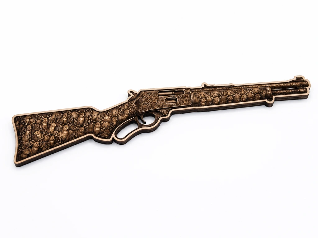 Lever Action Rifle Wall Art Featuring Intricate Deer Motif - winchester