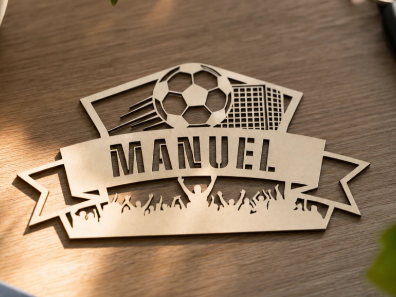 Personalisiertes Namensschild mit Fußball-Motiv für Ballsport Fan