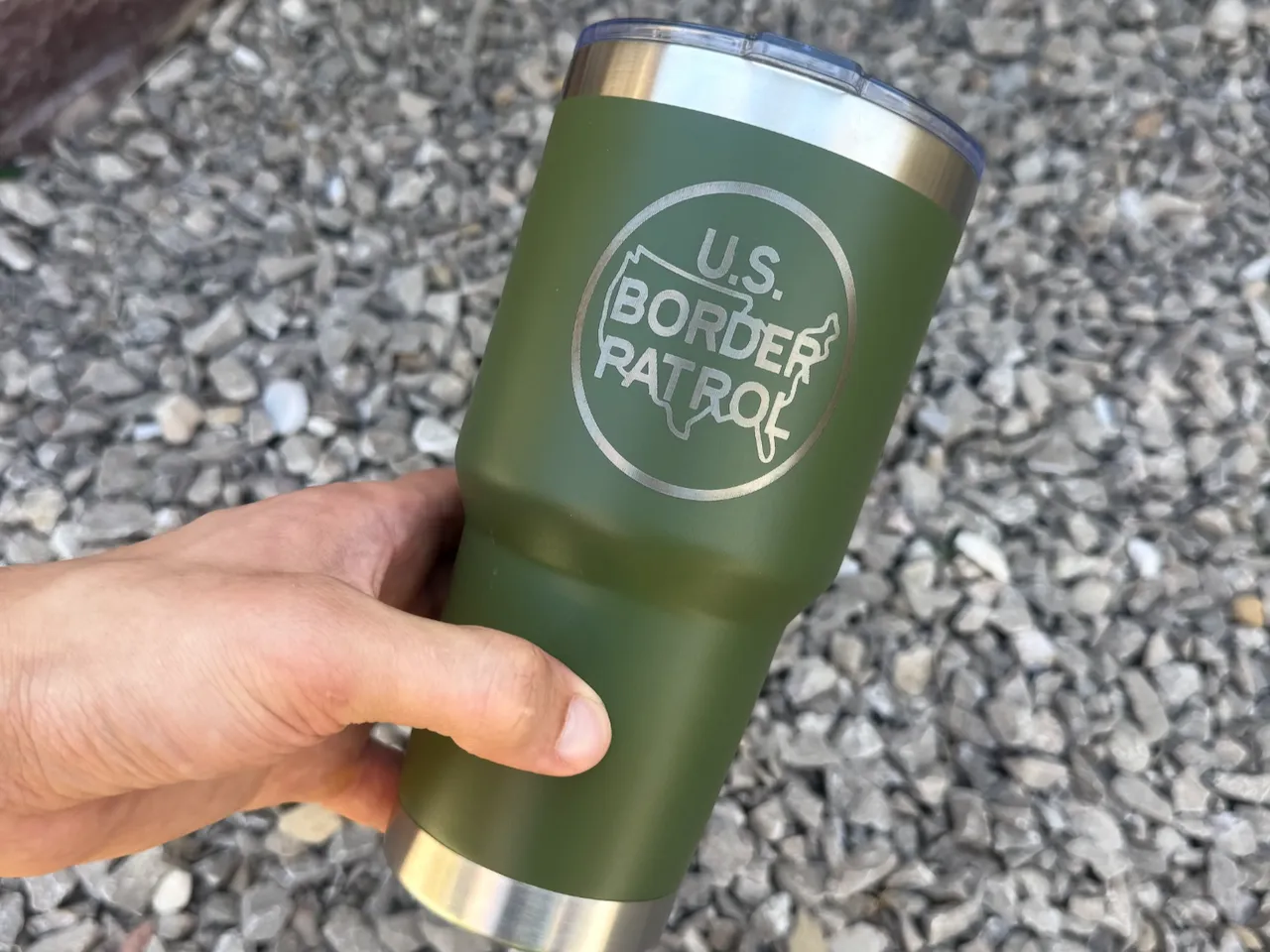 [Laser cut and engrave] Olive Green U.S. Border Patrol Insulated Stainless Steel Tumbler
