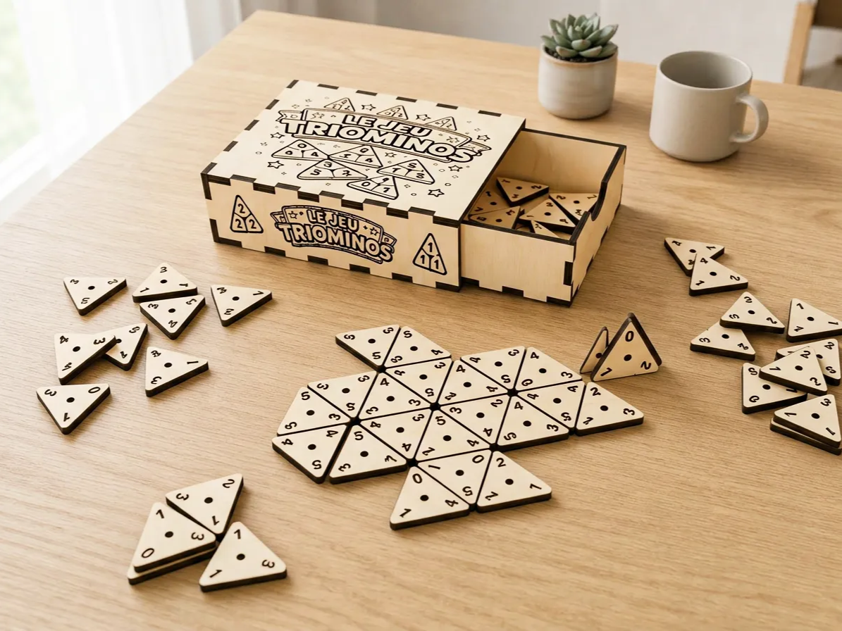 Jeu de société Triominos en bois avec boîte de rangement coulissante