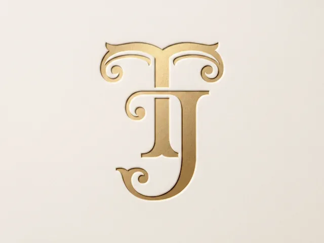 TJ Elegant Wedding Monogram – Sophisticated Intertwined Couple Initials with Graceful Calligraphic Flourishes for Laser Cut Signs, Cake Toppers