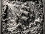 [Laser cut and engrave] Bas-relief mural représentant un voilier dans une tempête avec cadre ornemental